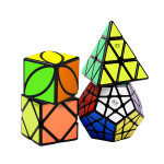 魔方格異形魔方大禮盒(金字塔+斜轉型+楓葉型+五邊型+魔方秘笈)(黑邊版)(授權)