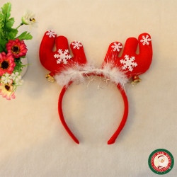 短版麋鹿角聖誕造型髮箍(帶羽毛+鈴噹+雪花)(大人小孩皆可戴)