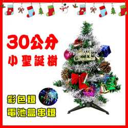 30公分PVC彩色系聖誕樹(配件+LED20燈彩色燈串(送電池)